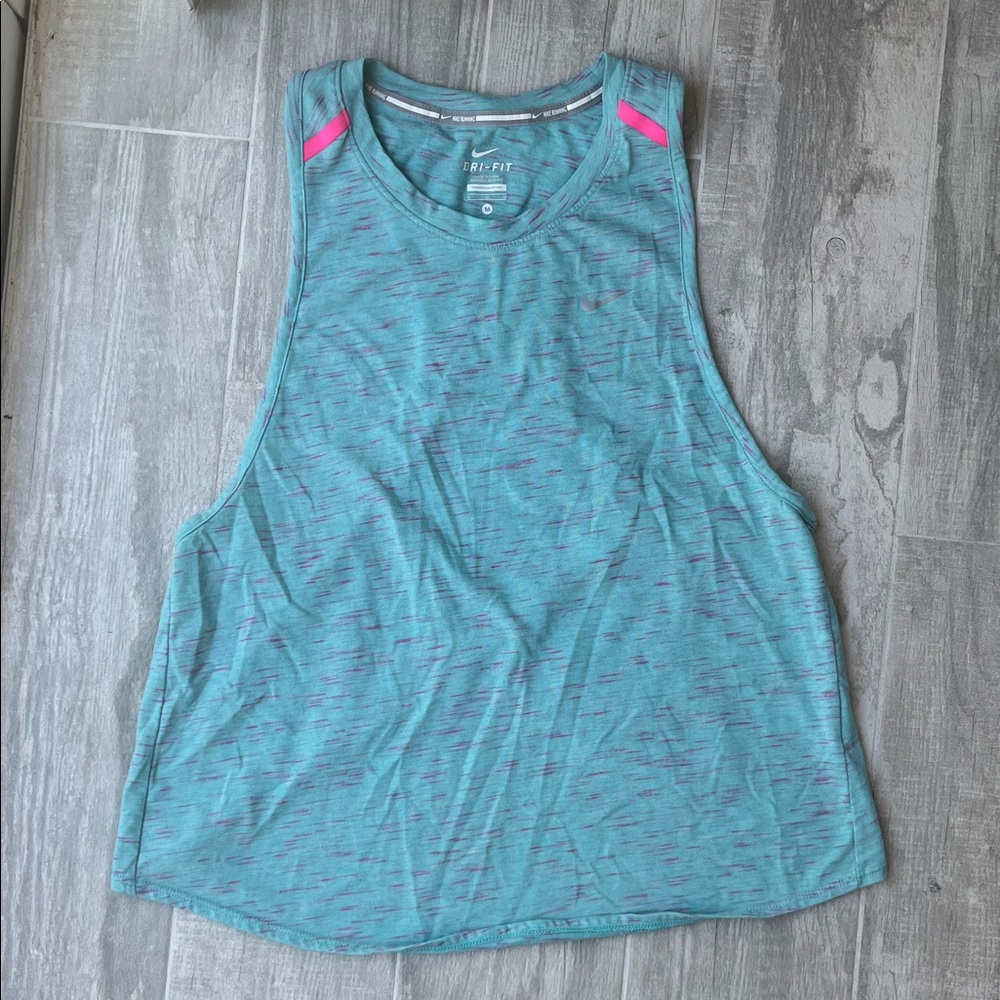 Nike Teal Space-Dye Tank with Pink Shoulder Tabs
